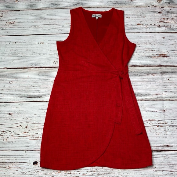 Madewell Texture & Thread Red Crosshatch Side-Tie Dress Sz S - Picture 6 of 14